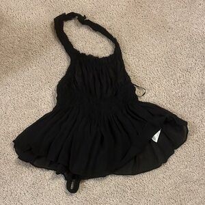 Zara Black Sheer Halter Top Open Back